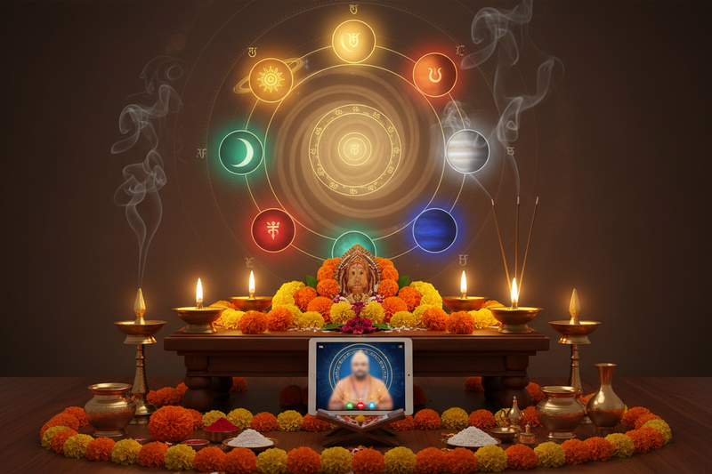 create a image for represented Online Pooja & Planetary Remedies 